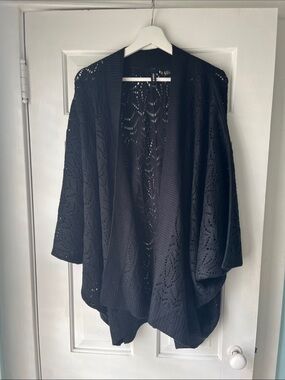Torrid Black Open-Front Pointelle Knit Cardigan Kimono Sleeves